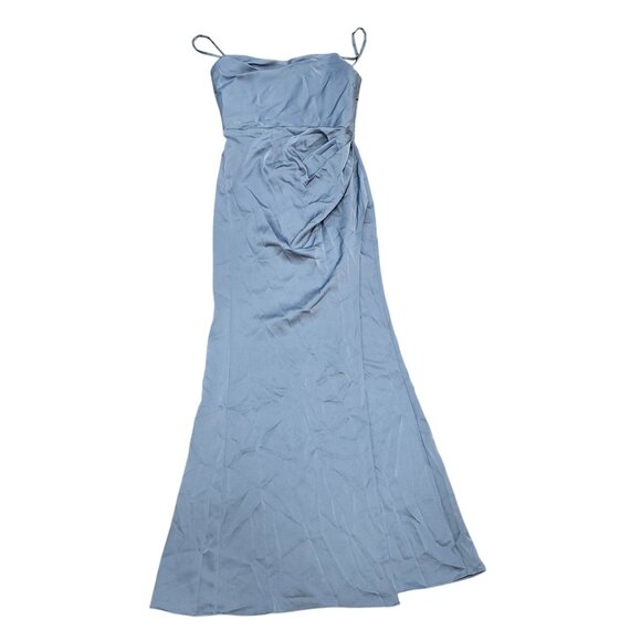 Azazie Leonis Dusty Blue Sheath Strapless Chiffon removeable strap evening gown - Picture 4 of 11